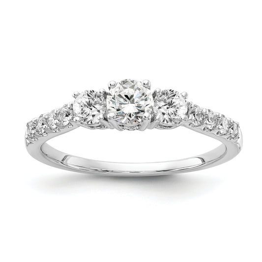 14k White Gold 1/2 Ct. Lab Grown Diamond VS/SI+ G+ 1/4 Ct. Center Round Three Stone Engagement Ring