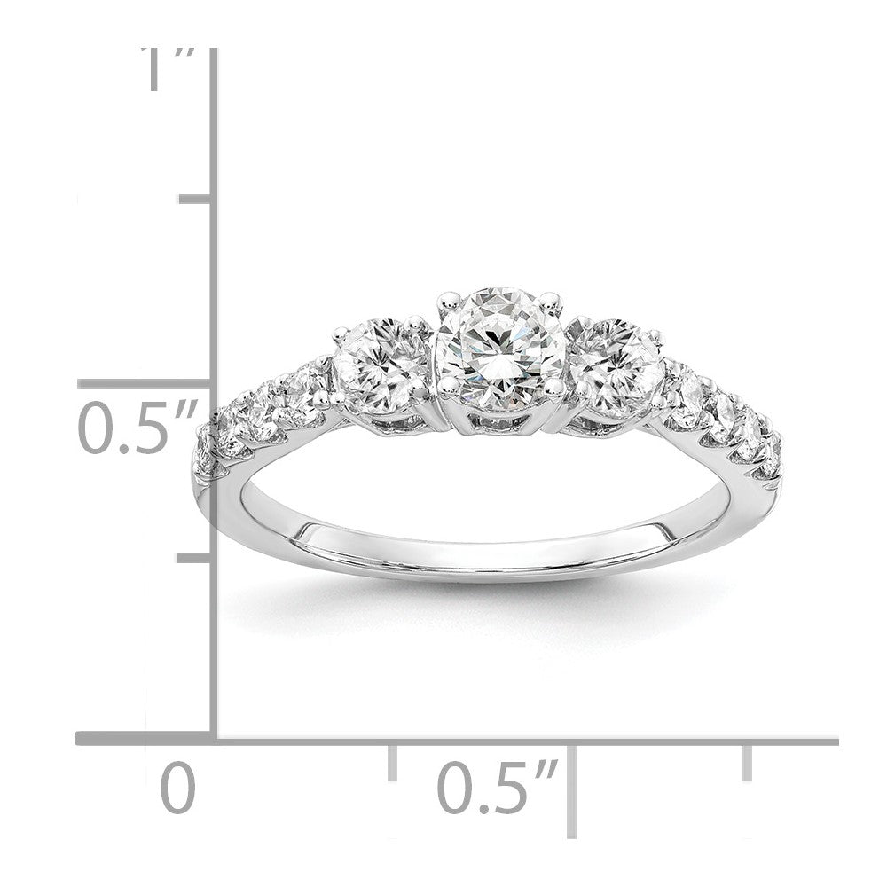 14k White Gold 5/8 Ct. Lab Grown Diamond VS/SI+ G+ 1/3 Ct. Center Round Three Stone Engagement Ring