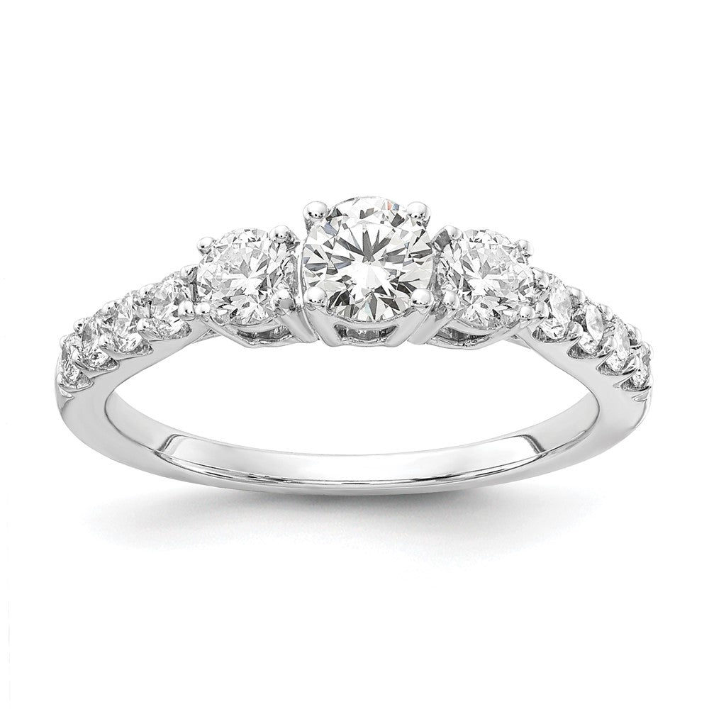 14k White Gold 5/8 Ct. Lab Grown Diamond VS/SI+ G+ 1/3 Ct. Center Round Three Stone Engagement Ring