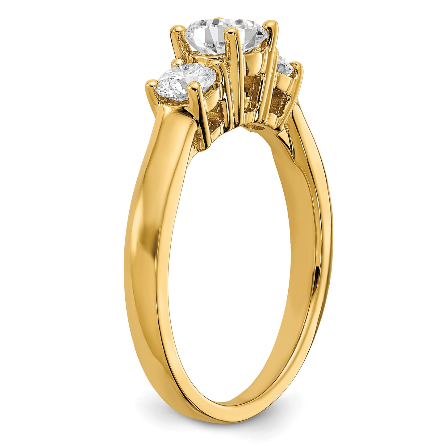 14k Yellow Gold 3/4 Ct. Lab Grown Diamond VS/SI+ G+ 3/4 Ct. Center Round Three Stone Engagement Ring