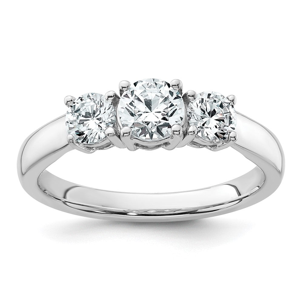 14k White Gold 1 Ct. Lab Grown Diamond VS/SI+ G+ Three Stone Complete Engagement Ring