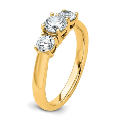 14K Yellow Gold 1 Carat Certified Lab Grown Diamond Vs+ F+ Three Stone Complete Engagement Ring