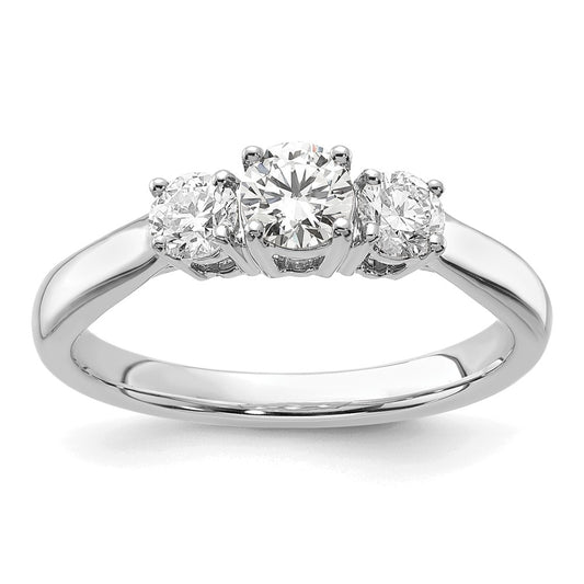 14k White Gold 3/4 Ct. Lab Grown Diamond VS/SI+ G+ Round Three Stone Engagement Ring
