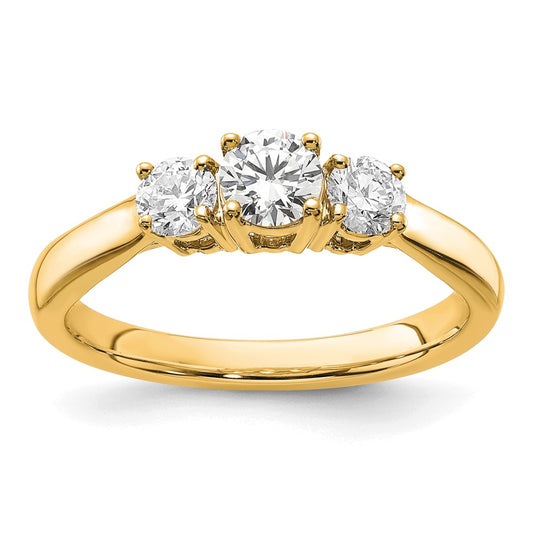 14k Yellow Gold 3/4 Ct. Lab Grown Diamond VS/SI+ G+ Round Three Stone Engagement Ring