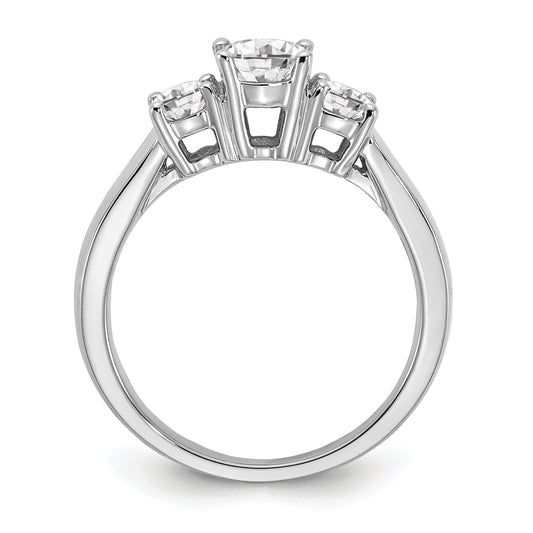 14K White Gold 1 Carat Lab Grown Diamond Vs/Si+ G+ Round Complete Three Stone Engagement Ring