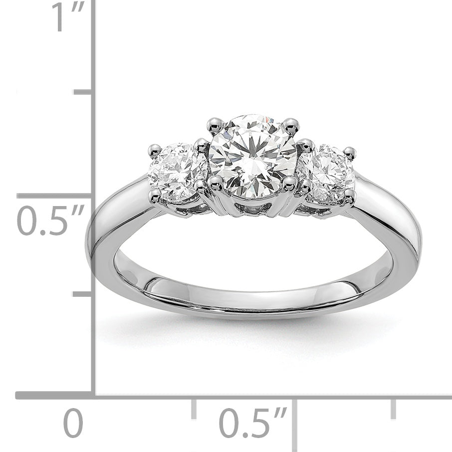 14k White Gold 3/4 Ct. Lab Grown Diamond VS/SI+ G+ 3/4 Ct. Center Round Three Stone Engagement Ring