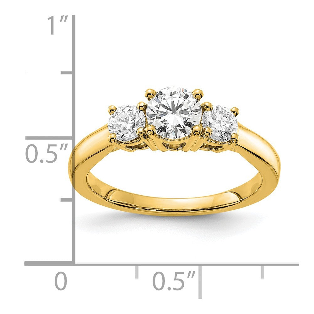14k Yellow Gold 1 Ct. Lab Grown Diamond VS/SI+ G+ Round Three Stone Engagement Ring