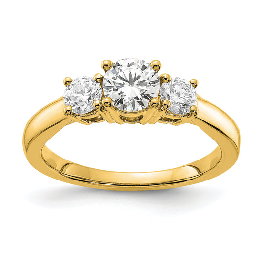 14k Yellow Gold 1 Ct. Lab Grown Diamond VS/SI+ G+ Round Three Stone Engagement Ring