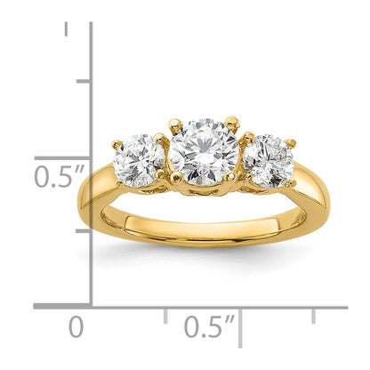14k Yellow Gold 1 1/2 Ct. Lab Grown Diamond VS/SI+ G+ Round Complete Three Stone Engagement Ring