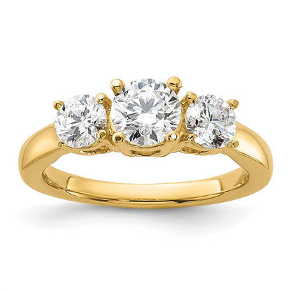 14k Yellow Gold 1 1/2 Ct. Lab Grown Diamond VS/SI+ G+ Round Complete Three Stone Engagement Ring