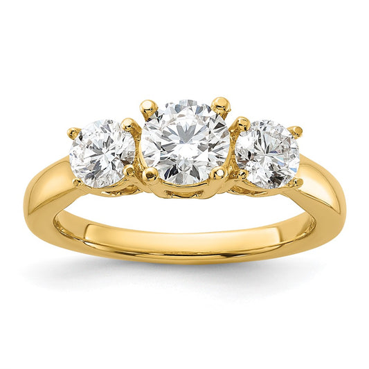 14k Yellow Gold 1 1/2 Ct. Lab Grown Diamond VS/SI+ G+ Round Complete Three Stone Engagement Ring