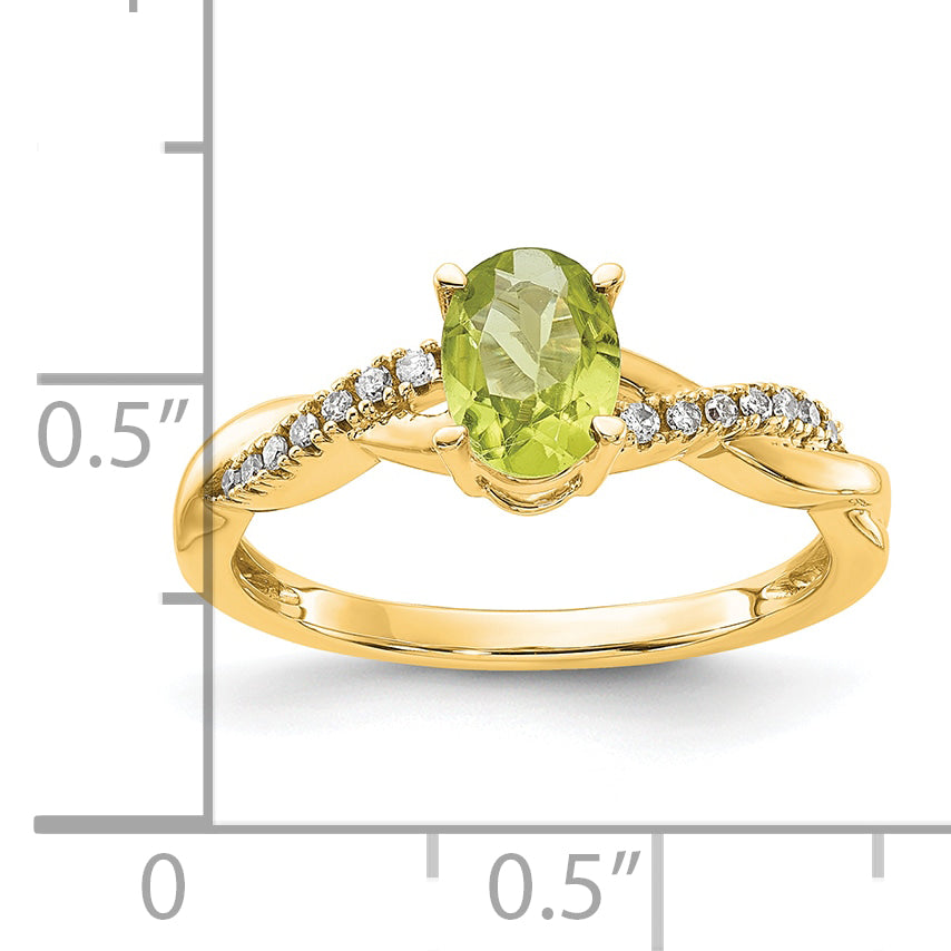 10K Yellow Gold Oval Peridot And Diamond Ring