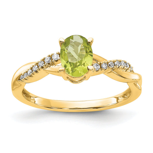 10K Yellow Gold Oval Peridot And Diamond Ring
