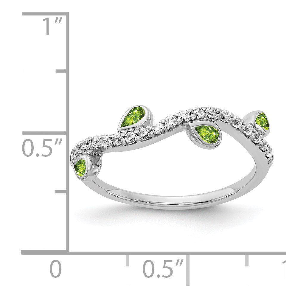 14k White Gold Real Diamond and Pear Peridot Curved Ring