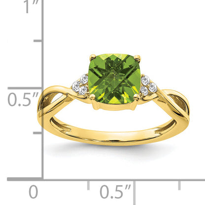 10K Yellow Gold Checkerboard Peridot And Diamond Ring