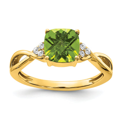 10K Yellow Gold Checkerboard Peridot And Diamond Ring