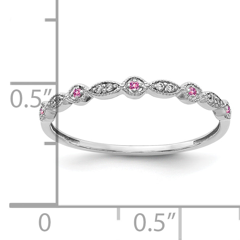 10K White Gold 10K Diamond And Pink Sapphire Fancy Band