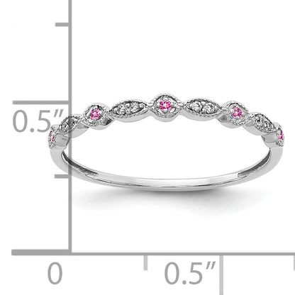 10K White Gold 10K Diamond And Pink Sapphire Fancy Band
