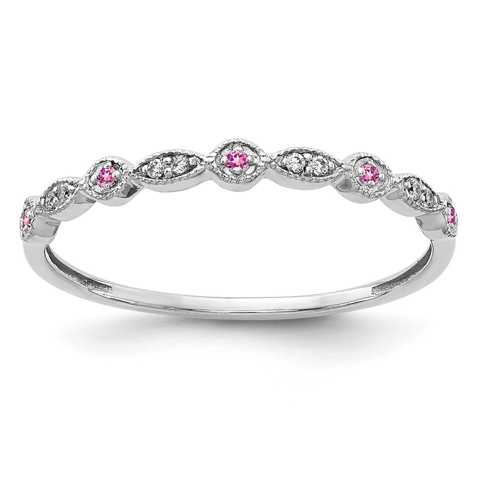 10K White Gold 10K Diamond And Pink Sapphire Fancy Band