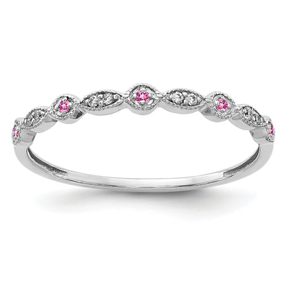 10K White Gold 10K Diamond And Pink Sapphire Fancy Band
