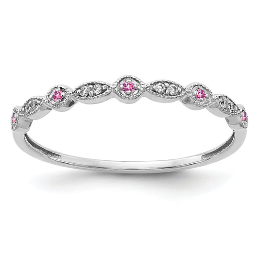 10K White Gold 10K Diamond And Pink Sapphire Fancy Band