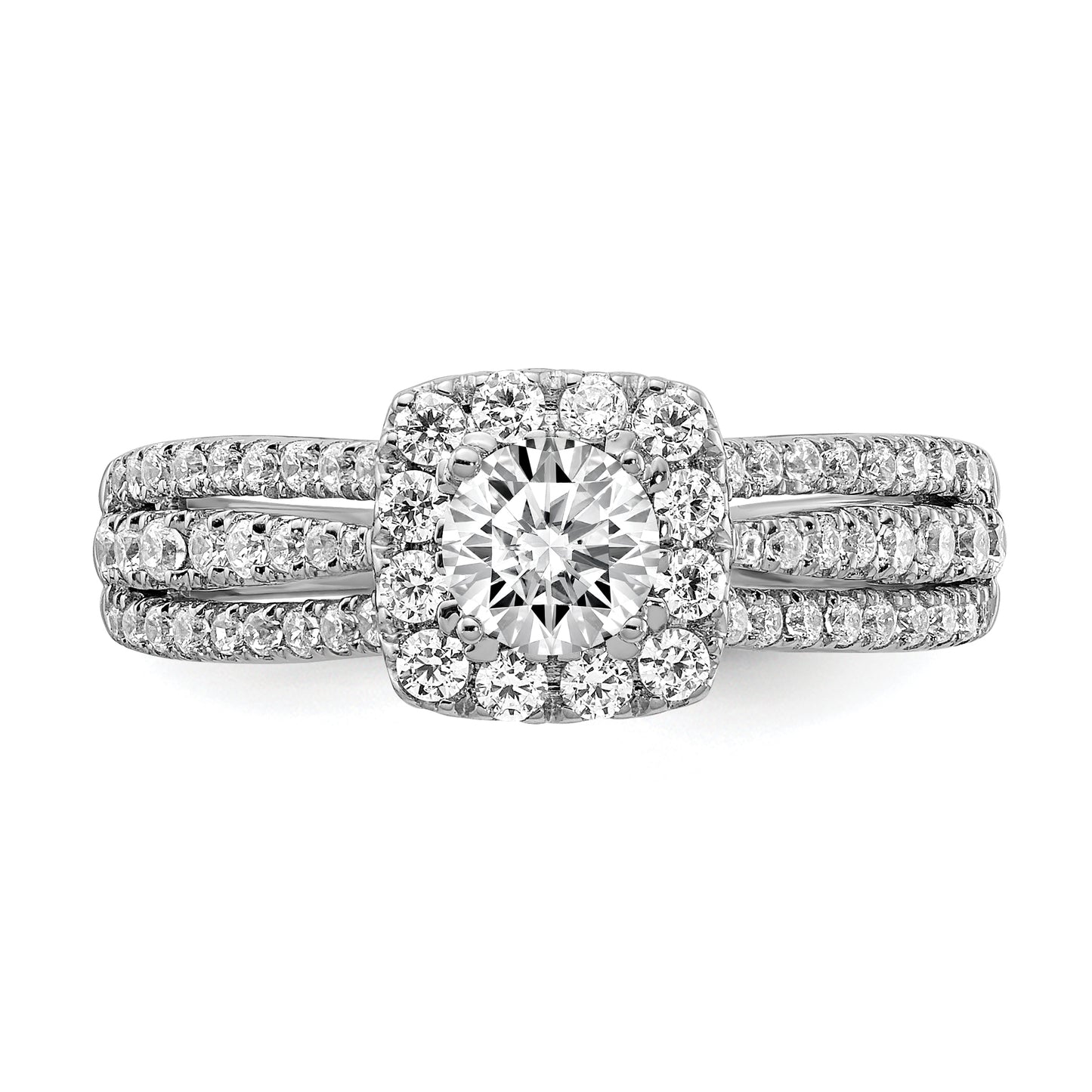 10k White Gold 1 Ct. Lab Grown Diamond VS/SI+ G+ Round Halo Engagement Ring