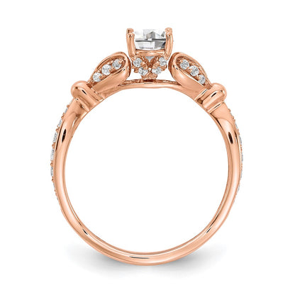 14K Rose Gold Two Hearts (Holds 1/2 Carat (6.2X4.7mm) Oval Center) 1/4 Diamond Semi Mount Engagement Ring