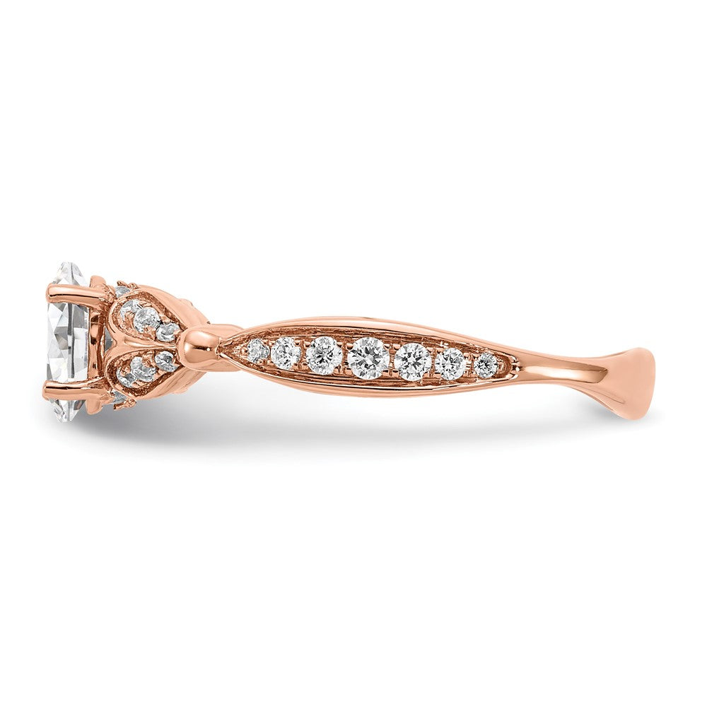 14K Rose Gold Two Hearts (Holds 1/2 Carat (6.2X4.7mm) Oval Center) 1/4 Diamond Semi Mount Engagement Ring