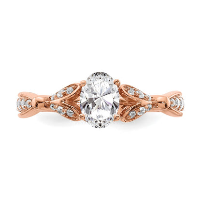 14K Rose Gold Two Hearts (Holds 1/2 Carat (6.2X4.7mm) Oval Center) 1/4 Diamond Semi Mount Engagement Ring