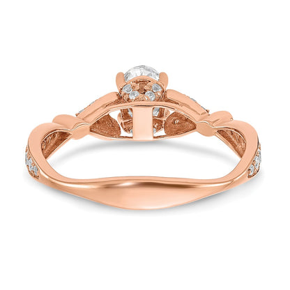 14K Rose Gold Two Hearts (Holds 1/2 Carat (6.2X4.7mm) Oval Center) 1/4 Diamond Semi Mount Engagement Ring