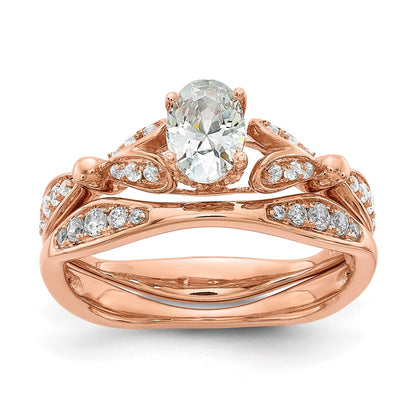 14K Rose Gold Two Hearts (Holds 1/2 Carat (6.2X4.7mm) Oval Center) 1/4 Diamond Semi Mount Engagement Ring