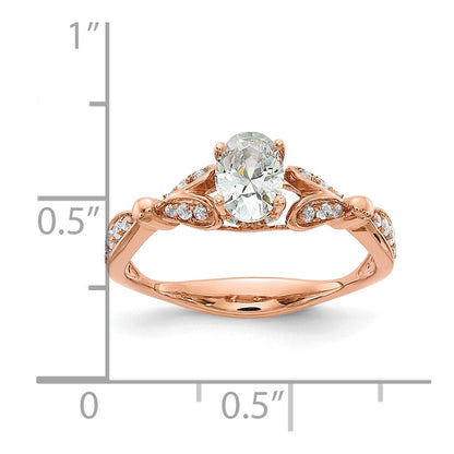 14K Rose Gold Two Hearts (Holds 1/2 Carat (6.2X4.7mm) Oval Center) 1/4 Diamond Semi Mount Engagement Ring