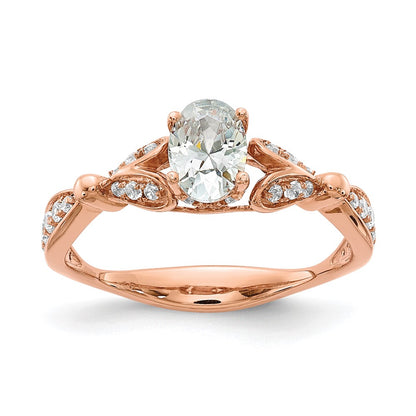 14K Rose Gold Two Hearts (Holds 1/2 Carat (6.2X4.7mm) Oval Center) 1/4 Diamond Semi Mount Engagement Ring