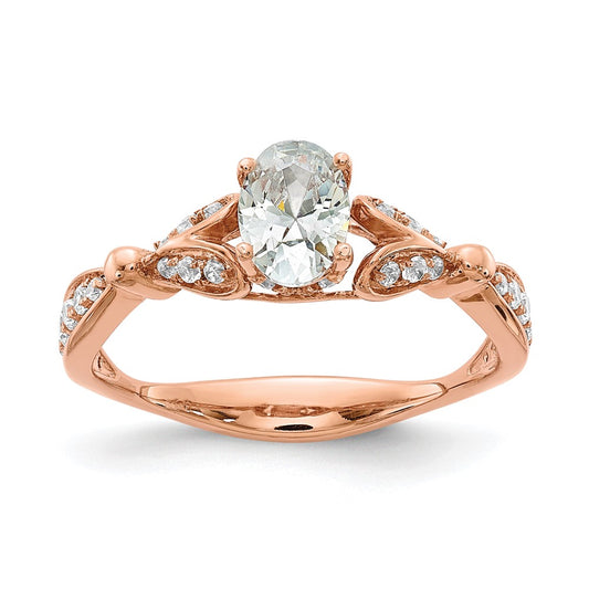 14K Rose Gold Two Hearts (Holds 1/2 Carat (6.2X4.7mm) Oval Center) 1/4 Diamond Semi Mount Engagement Ring
