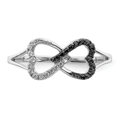 14k White Gold Black and White Real Diamond Infinity Heart Ring