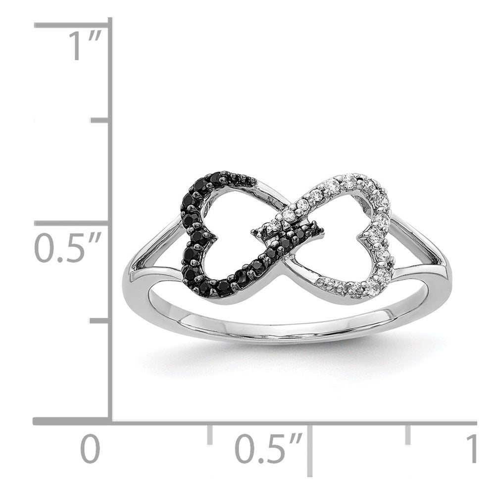 14k White Gold Black and White Real Diamond Infinity Heart Ring