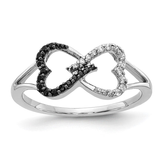 14k White Gold Black and White Real Diamond Infinity Heart Ring