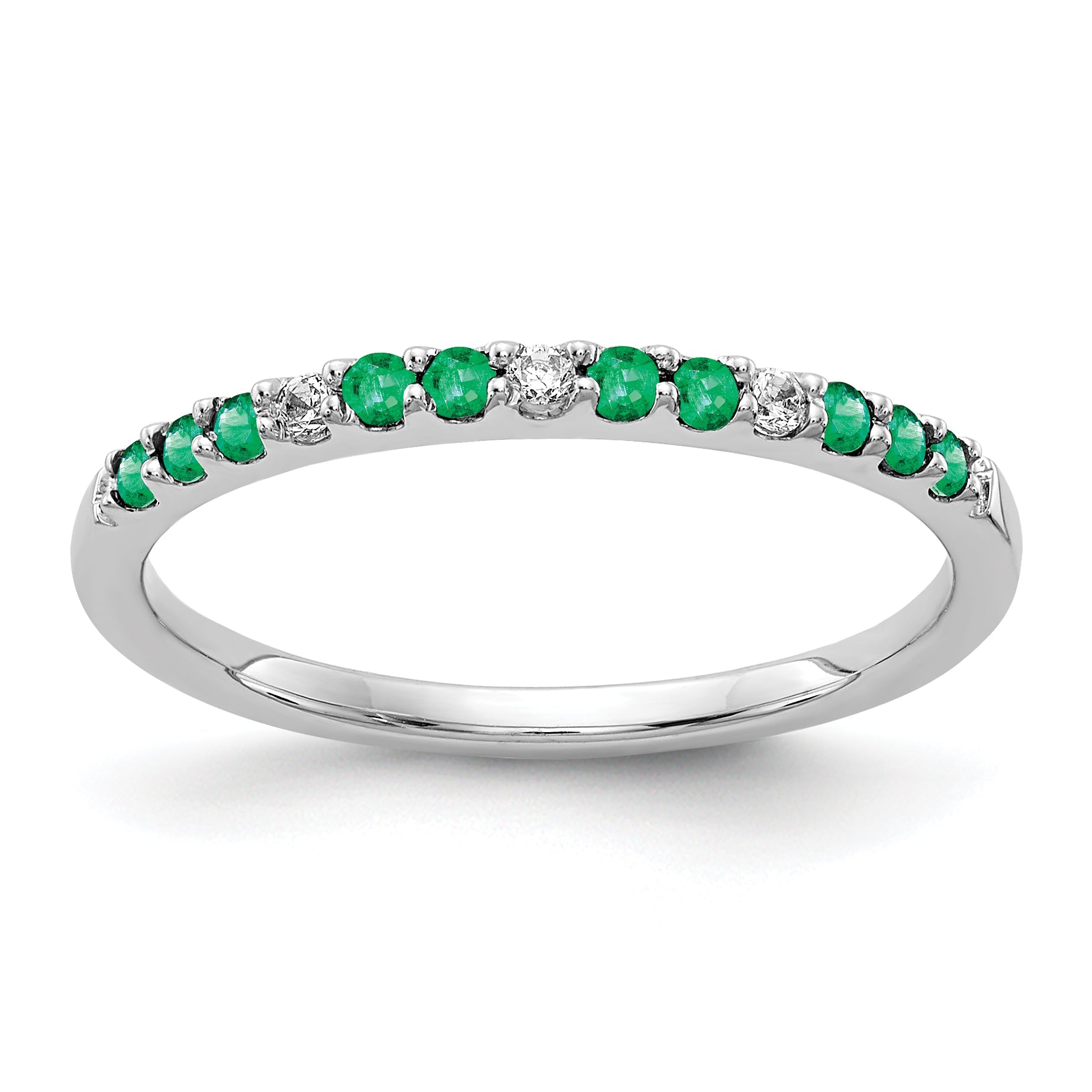 10K White Gold Diamond And Emerald Band