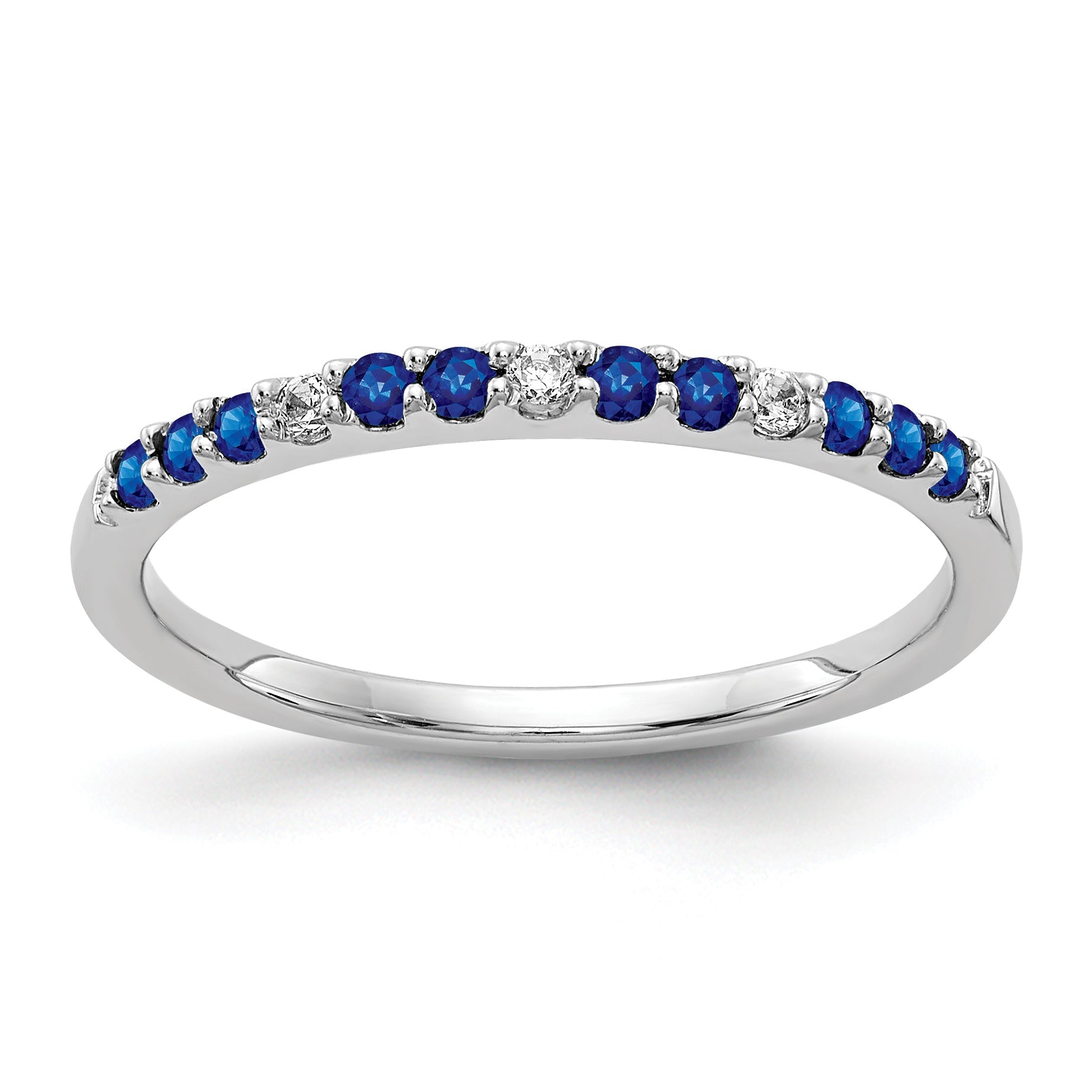 10K White Gold Diamond And Sapphire Band