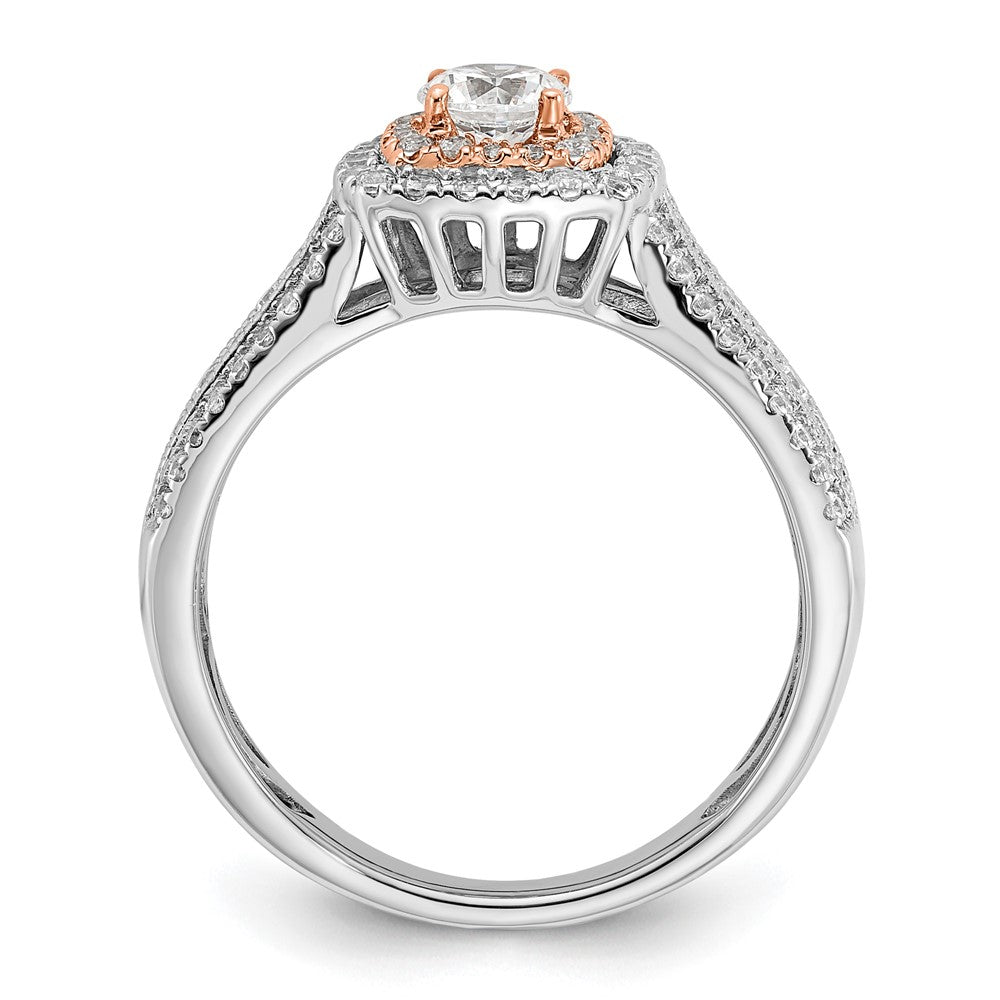 14k Two-Tone Rose and White Gold 7/8 Ct. Lab Grown Diamond VS/SI+ G+ Round Fancy Halo Engagement Ring