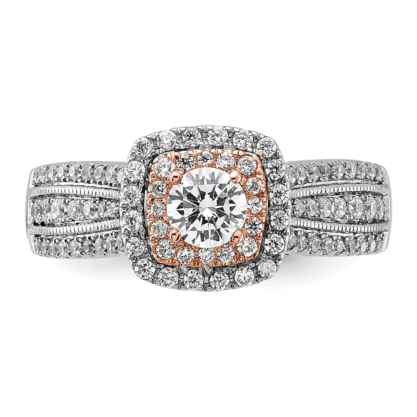 10k Two-Tone Rose and White Gold 7/8 Ct. Lab Grown Diamond VS/SI+ G+ Round Fancy Halo Engagement Ring