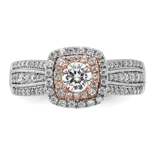 10k Two-Tone Rose and White Gold 7/8 Ct. Lab Grown Diamond VS/SI+ G+ Round Fancy Halo Engagement Ring