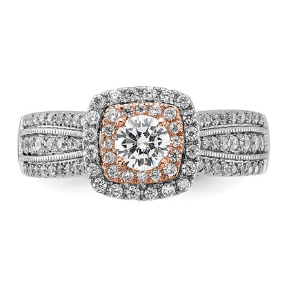 14k Two-Tone Rose and White Gold 7/8 Ct. Lab Grown Diamond VS/SI+ G+ Round Fancy Halo Engagement Ring