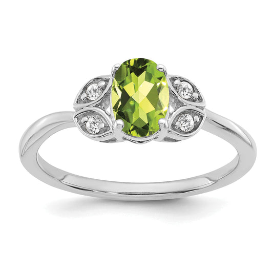 10K White Gold Peridot And Diamond Ring