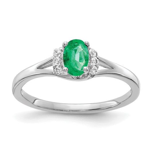10K White Gold Diamond And Oval Emerald Ring