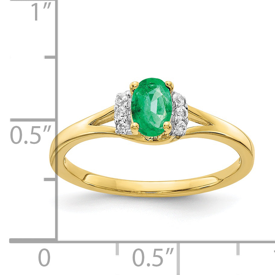 10K Yellow Gold Diamond And Oval Emerald Ring