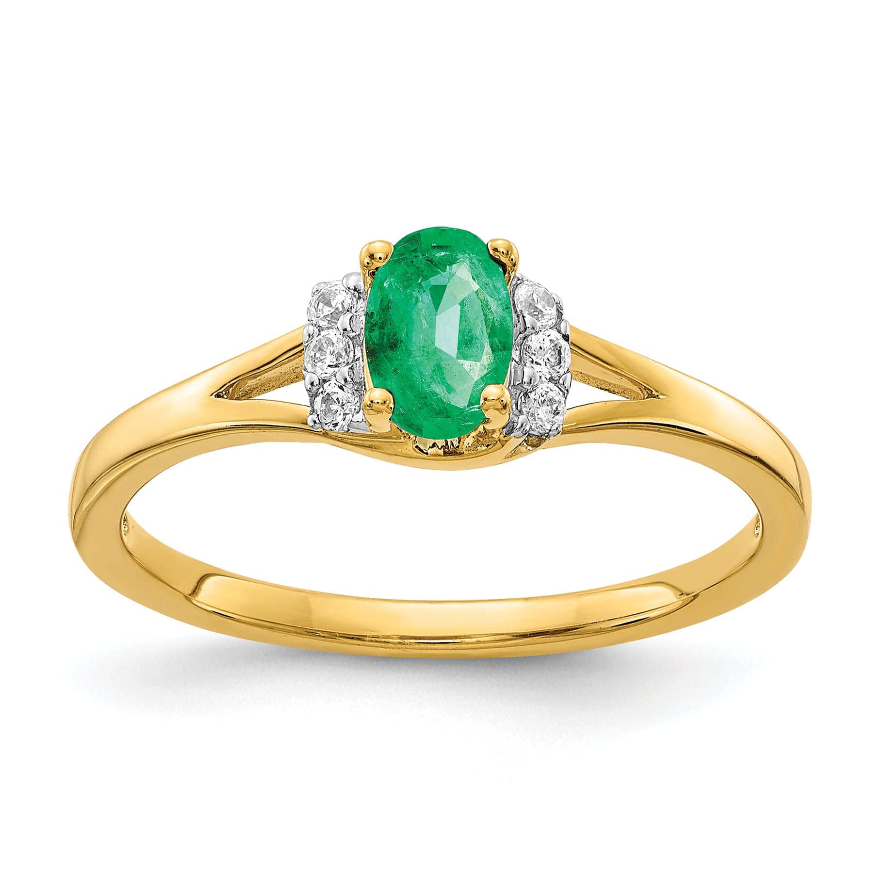 10K Yellow Gold Diamond And Oval Emerald Ring