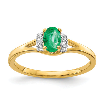 10K Yellow Gold Diamond And Oval Emerald Ring