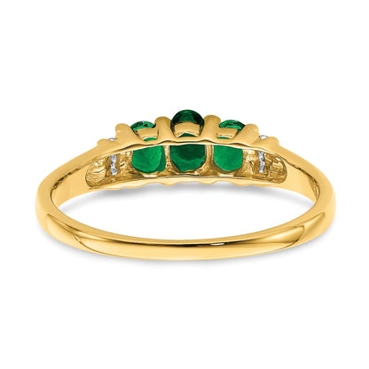 10K Yellow Gold Polished Triple Emerald And Diamond 3-Stone Ring