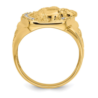 14k Yellow Gold 1/2 Ct. Lab Grown Diamond VS/SI+ G+ Complete Horseshoe with Horse Men's Ring